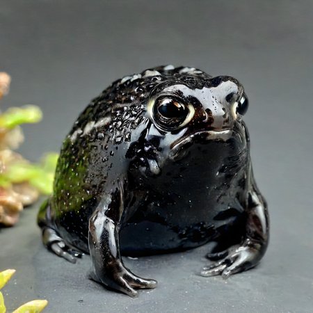 rain frog made out of obsidian <lora:Obsidian SDXL:1>  <lora:Rain Frog SDXL 2:1>