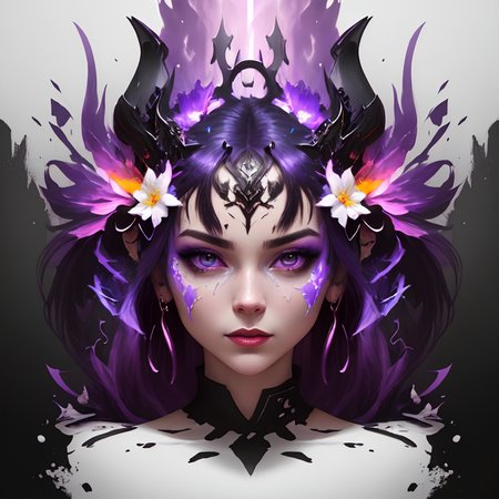 T-shirt design, clean design, epic Instagram, artstation, splash of colorful paint, , contour, ((white background)),purple smoke. a world in beautiful  woman head with lightning, colorful shine, flowers intricately detailed , unreal engine, fantastical, intricate detail, splash screen, complementary colors, fantasy concept art, 8k resolution, deviantart masterpiece, oil painting, heavy strokes, paint dripping