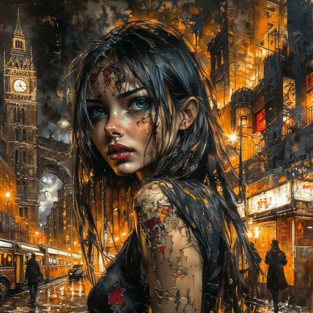shamanqua  girl in city, very detailed<lora:shamanqua:1>