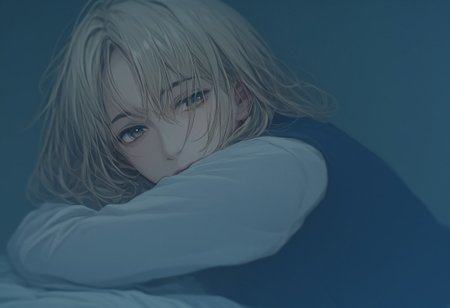 score_9、score_8_up、score_7_up、score_6_up、1人の少女、美しい、白い髪、長い髪、前髪、白い肌、巨乳、青いンピース、料理を作ってる、上半身、
