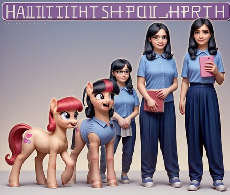score_9, score_8_up, 
<lora:Animorph_-_pony:.8> animorph,(human  female(black hair, school clothes, nerdy)) ,morph, ((buttercup(mlp, pony)), left to right transformation, multiple people, 4 stage transformation, gradual transformation,  book cover negativeXL_D