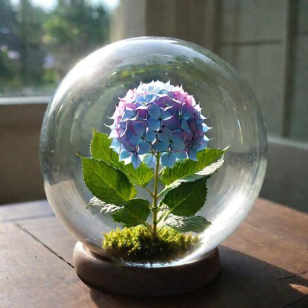 a hydrangea in a glass ball