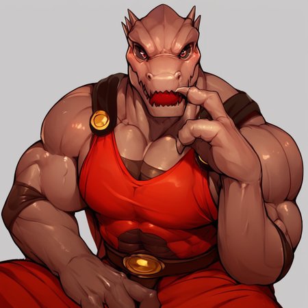 Score_9, score_8_up, score_7_up, score_6_up, score_5_up, score_4_up, Rak, red eyes, scalie,  bara, solo, 1boy, red robe, black sclera, zPDXL3 <lora:Rak_Wraithraiser:1.0> <lora:LUX_Style_Enhancer:1.0>