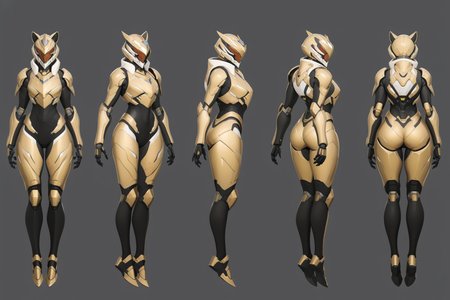 (GENERAL:0), mecha, robot, masterpiece, best quality, very aesthetic, absurdres, solo, standing,
(VIEWS:0),  full body character turnaround of mecha,
Multiple views of the same mecha,  (simple background, white background:1.2), multiple views, side view, back view, front view, 
sunglasses, goggles,
mask, helmet,
Mountain lion\(animals\)ï¼
Alex Mercer\(Prototype\),
plate armor, power suit, alien,
android, cybersuit, upper armor, mechanical arms, machinery, prosthesis,
(bodyshape:0), Lithe body,
(clothing:0), (Celine leather skirt:0.6), 
(gold  
Gothic  theme character design:1.1),
 <lora:MechTurnXLRemix_v1:.75>
 <lora:MechTurnXL_v1:.25>
<lora:ClothTurnXLRemix_v1-000004:.25>
 <lora:ClothTurnXL_v1-000004:0.25> 
<lora:CharTurnXL_v2:0.25>
 <lora:xl_more_art-full_v1:.25>,
 <lora:Alphonse Mucha Style:.1>, Alphonse Mucha Style page
 <lora:å½é£æç»SDXL:.1>