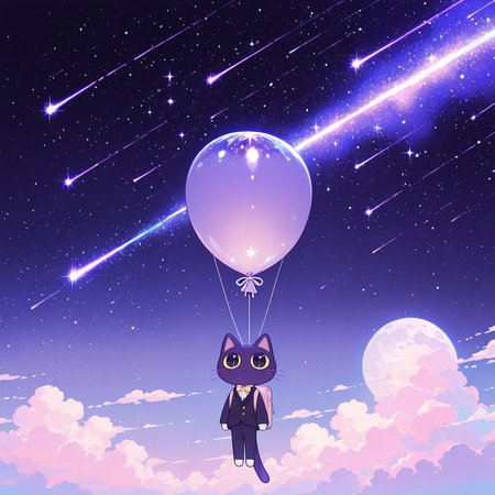 IllusP0s, ultraviolet,no humans
,ADDCOMM,
starry space, light particles, sparkles, space, galaxy, detailed,magical, meteor shower, momosp
,ADDROW,
starry space, light particles, sparkles, space, galaxy, detailed, momosp,, meteor shower
,ADDCOL,
tiny purple balloon, dacutechibi, chibi style focus,stars, sparkling
,ADDCOL,
starry space, light particles, sparkles, space, galaxy, detailed, momosp, giant moon, detailed
,ADDROW,
sparkling clouds, above clouds, high up, pastel colors, pink clouds| aqua clouds| purple clouds, momosp
,ADDCOL,
tuxedo cat hanging from a string,  whiskers, animal focus, big black eyes, pleading eyes, sparkling clouds, above clouds, high up, pastel colors, pink clouds| aqua clouds| purple clouds,dacutechibi, chibi style focus,backpack,(solo)
,ADDCOL,
sparkling clouds, above clouds, high up, pastel colors, pink clouds| aqua clouds| purple clouds, momosp
,  <lora:MomoSweetSpaceILL:1> <lora:DaCutechibiart:1>
