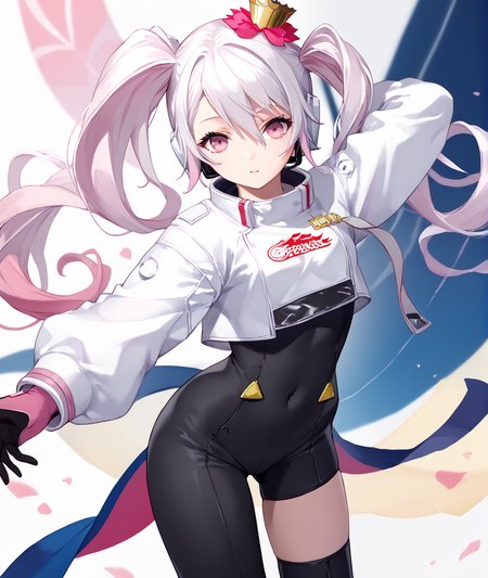 # Cosplay Test
score_9, score_8_up, score_7_up, source_anime,  BREAK
masterpiece, best quality,
1girl, solo, mu (caligula), gradient hair, pink eyes, white hair, pink hair, asymmetrical twintails, mini crown, hair flower, behind-the-head headphones,
white jacket, cropped jacket, long sleeves, two-tone gloves, black gloves, pink gloves, black bodysuit, single thighhigh, single thigh boot
(masterpiece, best quality:1), 
 <lora:tce-mu.pdxl-000010:1>  <lora:vocaloid_racingmiku2022_ponyXL:1>