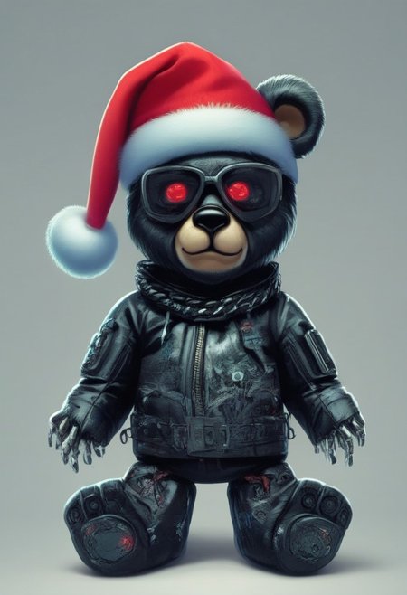 xmastedx, cyberpunk cyborg christmas bears, highly detailed, sunglasses, cyberpunk santa hat,  AtompunkSDXL