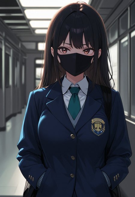 1girl, metro, Smooth_Quality, school uniform, vivid colors, face mask