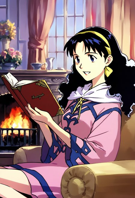score_9, score_8_up, score_7_up, source_anime, 
mia_ausa, dress, hairband, standing, smile, parted lips, sitting, fireplace background, reading book,  <lora:mia_ausa:1>