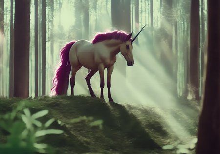 Portrait of a unicorn in a serene fantasy forest glade, rainbows, glitter, sparkles, symmetry, perfect composition, (cinemahelper:1.1)