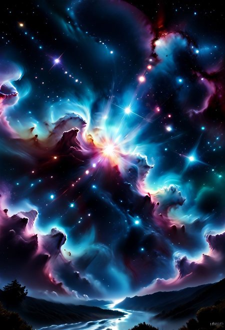 lazyup,score_9, score_8_up, score_7_up, d0nu71f13d, mad-nbla,(scenery, nebula, cosmic galaxy:1.5) (made of transparent doughnut:0.7), by hubble, circle shaped stars,