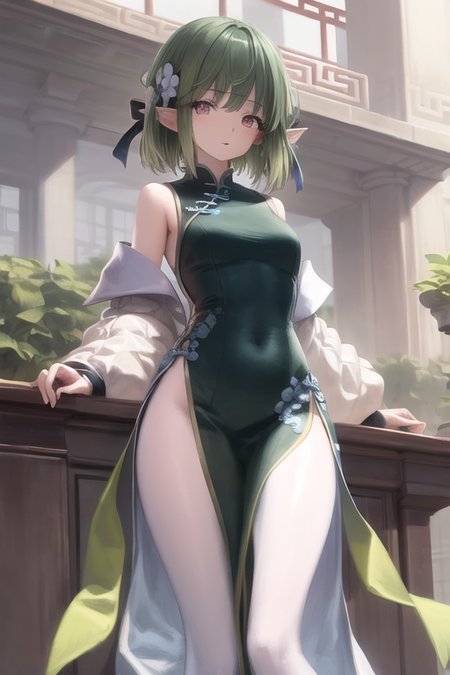 masterpiece,best quality, solo,1girl, chinese dress, green hair,

 <lora:Castelle:0.8>