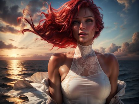 masterpiece, best quality,  1girl, red hair, medium hair, messy hair, floating hair,  amber eyes, floating hair,  oversized clothes, white dress, wet clothes, wet, wet hair,  golden hour, warm glow, ocean, reflective water, cruise ship,   (realistic:1.2) upper body,
<lora:age_slider_v6:2>  <lora:muscle_slider_v1:0.8>   <lora:more_details:0.8>  <lora:emotion_happy_slider_v1:0.5> <lora:weight_slider_v2:0>
