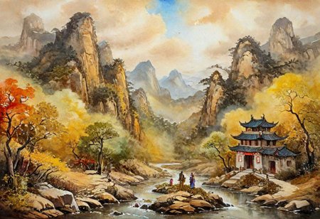 tj, cangyunshan, landscape, chinese ink painting, oil painting, 
Oil Painting, Renaissance Paintings, watercolor painting, concept art, painterly, surreal painting,
((beautiful, painterly, detailed, textural, artistic)), (digital artwork, illustrative, illustration), (((intricate details, highly detailed, ultra-detailed))), (absurdres:1.5), (unreal engine, octane rendering, Anti-Aliasing, sharp focus, natural lighting, high saturation, high contrast, vivid, vibrant, studio lighting, best texture quality), beautiful detailed scenery,