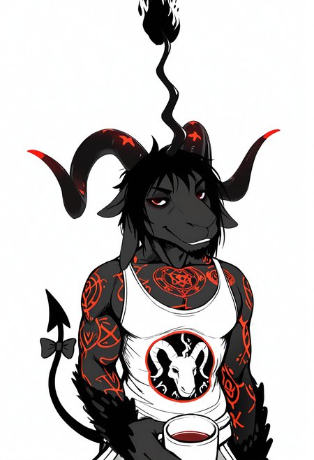 masterpiece, best quality, amazing quality,  white background, (sketch, black and white, monochrome:1.2), BREAK
solo, male, nietzsche, goat, baphomet, tattoos, white tank top, solo cup, alcohol, demon tail, tail bow, face focus, BREAK
<lora:cfg_scale_boost:.5> <lora:Nietzsche_Sasazaki_-_ILXL:0.9> <lora:Hladilnik_Sketch_-_ILXL_Artist_Style:1>