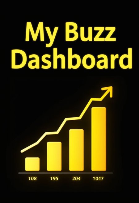 yellow title with bold letters with the text "My Buzz Dashboard", underneath the title there's a bar chart graph showing a large increase in numbers with the last yellow bars going really high, dark background
<lora:Dever_Flux_Enhancer:0.5>