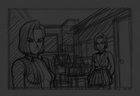 android 18, andy18, raw sketch line art,