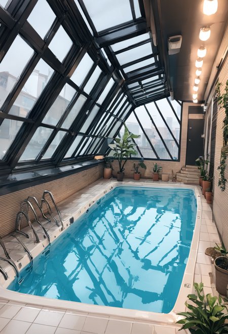masterpiece, best quality, very aesthetic, absurdres,
reinopool, scenery, plant, window, pool, indoors, ceiling light, pool ladder, water, ceiling, potted plant, tiles, tile floor
 <lora:reinopool_SDXL_V1:0.8>