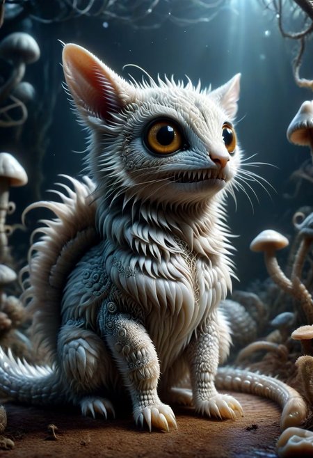 in the style of tim burton style depicting one strange and cute Animal very detailed, 4k, uhd masterpiece