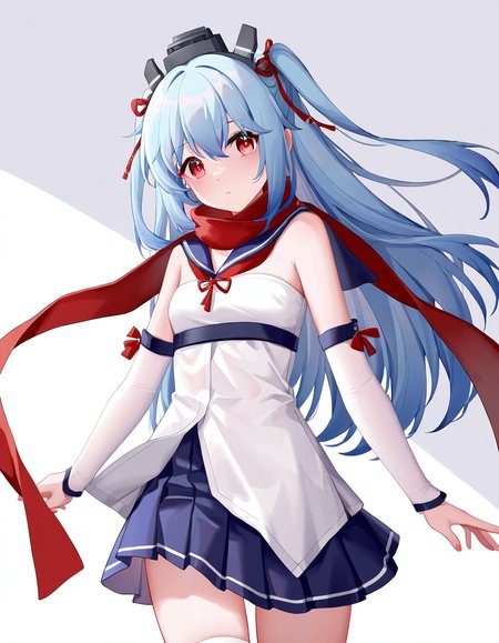 <lora:chuixue-000012:1>,1girl,solo,looking at viewer,cowboy shot,simple background,white background,chuixue,headgear,serafuku,strapless,detached sleeves,red scarf,, masterpiece, best quality, very aesthetic, absurdres,newest, incredibly absurdres,