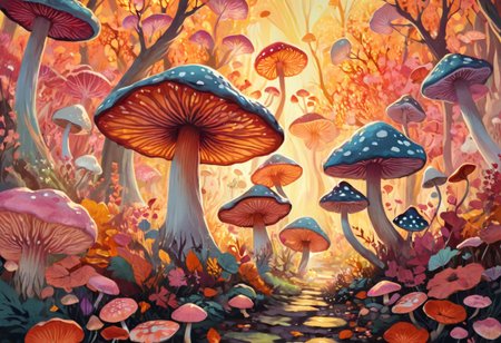 Vibrant ethereal forest glade, playful impish faerie dashing about clumsily, wild disarray trailing behind, flower petals scattering, mushroom homes overturned, whimsical details filling scene, warm golden lighting, dappled patterns, rich vivid color palette