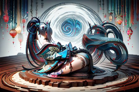 highly insanely detailed, masterpiece, top quality, best quality, highres, 4k, 8k, RAW photo, (very aesthetic, beautiful and aesthetic),  
(code_style,codestyle),japanese text,(sympattern,geometric pattern:1.3),Doodle,doodle pattern,colorful, 
<lora:CodeStyle (half generic class)_564920:0.8>, 
(1girl:1.3), 1other, 
autumn,day,crescent moon,crescent,shattered_moon,âââ