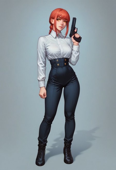 score_9, score_8_up, score_7_up,  masterpiece, best quality, very aesthetic, cinematic lighting, 1girl, makima (chainsaw man), chainsaw man, beautiful eyes, perfect face, shadows, dark horror, neon cyberpunk,  <lora:Expressive_H-000001:0.8>, expressiveH  <lora:Pony_DetailV1.0:0.9> <lora:nostalgia-000011:0.9> retro
((full-clothed)), ((long big pistol in hands, handgun in hands)), medieval style
BREAK 
strange world background score_9, score_8_up, score_7_up, score_6_up, source_cartoon, rating_explicit, Expressiveh, (((((full body))))), dynamic pose
