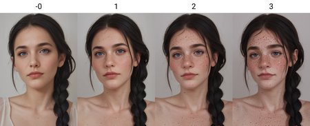 woman, portrait, <lora:Freckles Slider_alpha1.0_rank4_noxattn_last:-0>, ((black hair)), facing viewer, braided hair,