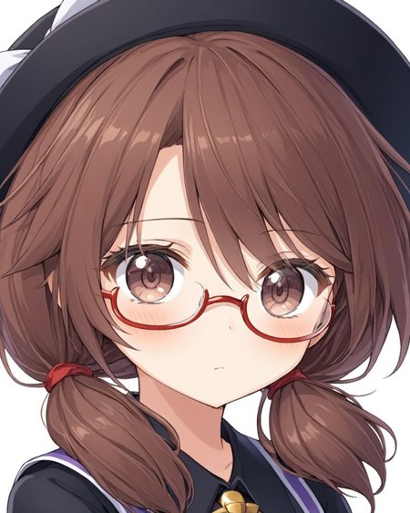 usami sumireko,glasses, red-framed_eyewear, 1girl, under-rim_eyewear, looking_at_viewer, low_twintails, white_background, simple_background, solo, hat_ribbon, portrait, mob_cap, blush, closed_mouth, black_headwear
<lora:usami_sumireko_image1686_2023-12-20-000014:1>,star-shaped_pupils,symbol-shaped_pupils,. gorgeous,key visual, vibrant, studio anime,award-winning, professional, highly detailed,high budget, cinemascope