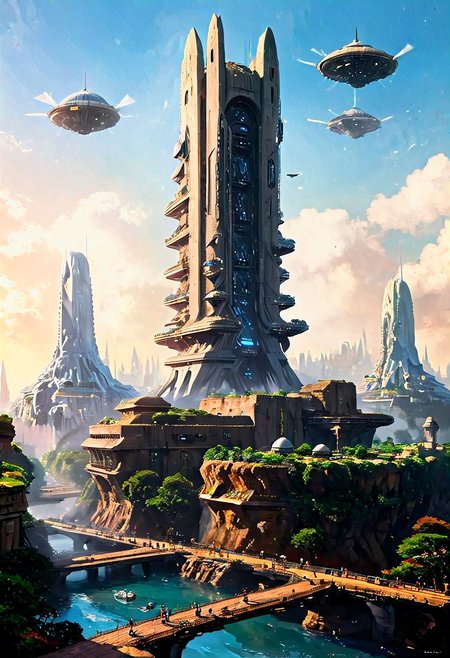 A new type of flying ship for sightseeing in the city of the future, 
Residents live in a sizable number of glass bubble capsules,
The alien colonial cities of the future look like towering ant nests built in Halfway underground in the Grand Canyon, glass dome, communications spire landmark, aircraft terminal, aerial mass transportation,
((The steel tower in the imperial capital of Star Wars, the Rubik's Cube and Golden Tower of the corporate headquarters in Blade Runner, The floating kingdom of Hayao Miyazaki's Castle in the Sky, the catacombs of Paris are full of skulls, Famous British architect Dream Detective)),
(futuristic:1.2), a huge military factory made of steel, glass, fog, sun, in the clouds, , futuristic military planes, moody tones, 
(real landscape:1.1), (blurred background:1.0), [buildings|vehicle|Crowd|buildings|trees|buildings|trees|vehicle|Crowd:0.7], (background, more_details:0.3) 
great lighting, stacked, vertical, futureskyline, Cyberpunk city, Office Buildingdark art impressionist painting