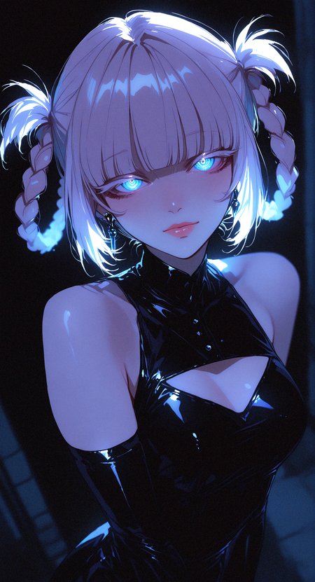 masterpiece, best quality, good quality, very awa, newest, highres, absurdres, 
nanakusa nazuna \(yofukashi no uta\),
1girl, solo, looking at viewer, dress, closed mouth, bare shoulders, medium breasts, upper body, earrings, detached sleeves, sleeveless, elbow gloves, black dress, lips, clothing cutout, sleeveless dress, happy
front view, High Angle,
outdoors, depth of field,blurry, xxx667_illu, (glowing:0.6), melanch0ly, retro anime, 1990s <lora:illustriousXL_stabilizer_v1.23:0.3> <lora:NOOB_vp1_detailer_by_volnovik_v1:0.3> <lora:ponyv6_noobE11_2_adamW-000017:0.3> <lora:XXX667:0.7> <lora:MelancholyAnime:1>