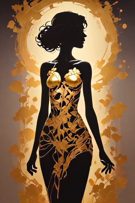 score_9,score_8_up,<lora:Turbo_XL:1>,<lora:Silhouette_with_Gold_Foil-05:1>,silhouette_with_gold_foil,1girl,