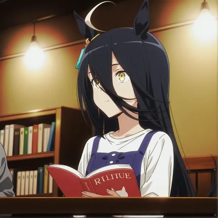 1girl, 
<lora:shinjidai_V3:1>
(anime screenshot,anime screencap,:1.2)
1girl, browsing books in a bookstore, thoughtful, solo, quiet, casual, near a waterfall,safe,general,
(depth of field, bokeh, solo focus, :0.9)
<lora:dmd2_sdxl_4step_lora_fp16:1> 
manhattan cafe \(umamusume\),horse girl, horse ears, horse tail, yellow eyes, hair between eyes, black hair, long hair, white hair, streaked hair, ahoge, long bangs, single earring, flat chest, ,, masterpiece, best quality, very aesthetic, absurdres, newest ,