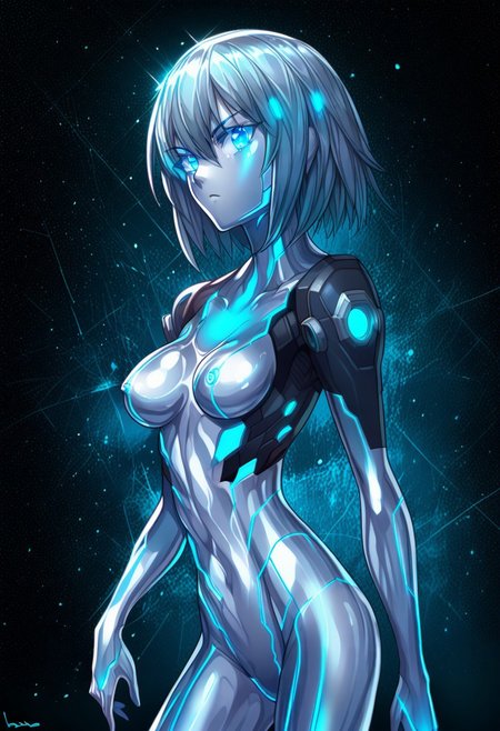 score_9, score_8_up, score_7_up, score_6_up, score_5_up, score_4_up, 2D, ibenz,
BREAK
1girl, liquid mercury, solo,
silver body, medium hair, silver hair, 
((blue lines, blue eyes, glowing eyes)), ((slender, lean, medium breasts)), 
focused, serious, calm,
(cyberspace) black background, blue energy lines, blue code, detailed background,