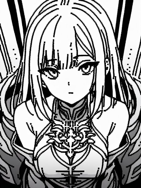 masterpiece,(best quality),highly detailed,ultra-detailed,
1girl,<lora:dot_XL:1>,looking at viewer,monochrome,