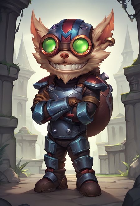 ,score_9, score_8_up, score_7_up, score_6_up,z1ggs, 1boy, male focus, yordle,(arms crossed),armor, goggles, helmet, gloves, brown gloves,  <lora:Ziggs_Default_v1:0.9>,