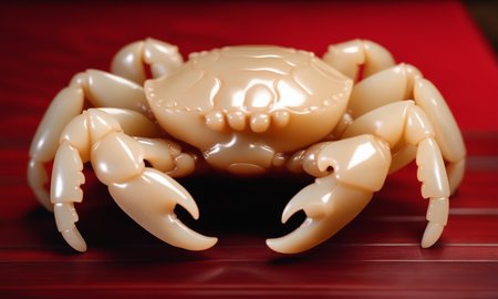 cinematic film still <lora:jadecarvingcd_xl-000007:0.8>,a statue of a crab made of (jadecarvingcd_xl,jade carving,translucent,red theme:1.3) on floor,no humans,long-focus,indoors,chinese zodiac,wooden table,cutie,cute,still life,animal statue,front view,facing viewer,looking at viewer . shallow depth of field, vignette, highly detailed, high budget, bokeh, cinemascope, moody, epic, gorgeous, film grain, grainy, 8K, HDR, UHD, masterpiece, best quality, highly detailed, high resolution, finely detail, extremely detailed, ultra detailed, wallpaper