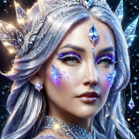 portrait of an epoch elf,  wearing a ((fairy dress, crystalline dress)), she has long glittery silver hair, perfect elven face, symmetrical eyes, fine details best quality, hyperdetailed face, photorealistic, highest quality, best shadow, highly detailed. photography, professional, 4k, 8k HD, professional, purple colors, blue light, blue atmosphere