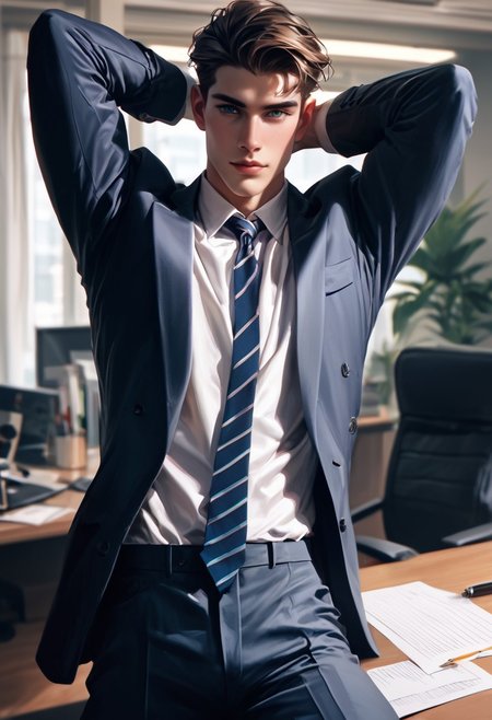 score_9,score_8_up,score_7_up, 25 yo twink posing, suit, office, hyperdetailed photography,