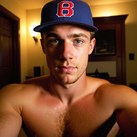 hot frat bro, POV, looking at viewer, cap, intimate lighting,