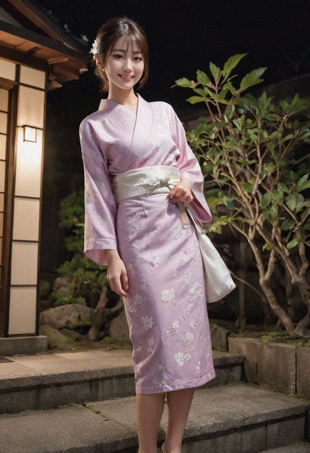 (Night photo:1.2) ,(dark background:1.5),kimono spread :1.0, (on steps by house:1.21),(white laced small panty:1.3),(beautiful real texture :1.3),smile face:1,(royal),nsfw:1.7,10k,(real skin texture:1.3),high resolution,(one 32 years old elegant Japanese slender woman wearing in long kimono:0.994),(163cm tall:1),(small breasts out:1.6) ,(sandals:1.2),(fine wrinkle  :1.),(detailed innocent girls face:1.),(symmetrical eyes:1.1),(black small eyes:1),(small single chignon:1),( at front of Japanese modern house:1.1)