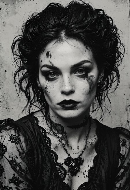 score_9, score_8_up, score_7_up, source_photo, gothic, monochromatic, monochrome, muted_color, digital photography, flat colors, vintage dirt, artifacts, heavy film grain, 1girl, mature_female, dark atmosphere, eerie, High-angle leaning shot, rating_safe, <lora:pony\test\Gothic_Grain_Pony:1.0000000000000002>