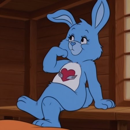 masterpiece, best quality, amazing quality,  masterpiece, best quality, amazing quality,  swiftHrtil, semi-anthro, female, rabbit_girl, blue fur, black eyes, tummy symbol, sitting, inside,