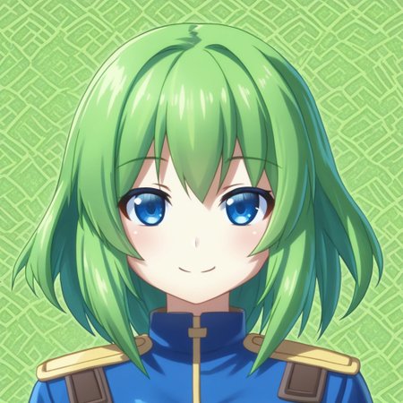 mana_sk style, portrait, focus on face, a cheerful wind ranger girl with shoulder-length lime-green hair and bright sky-blue eyes, wearing a feathered hair accessory and a light leather jacket adorned with swirling patterns, her smile radiant as faint breezes tousle her hair, Japanese RPG style, lively and free-spirited atmosphere, intricate details on her hair accessory and jacket