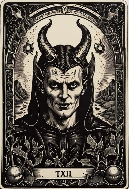 tarot_card, satan, front perspective, flat, frame,( square:1.1), (white outline:1.2)  <lora:tarot_card:1>