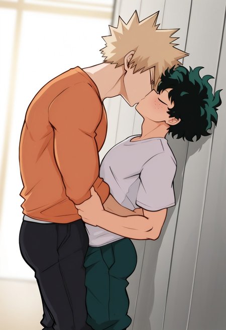 masterpiece, absurdres, high quality, perfect anatomy, Masterpiece, perfect anatomy, high quality, absurdres, Masterpiece, perfect anatomy, high quality, absurdres, 2boys, male focus, duo, izuku midoriya, katsuki bakugo, cute boy, IdoraaD, kissing, cinematic, intricately detailed illustration, depth of field, masterpiece, best quality, amazing quality, very aesthetic, absurdres, newest, very awa,  shadow, dynamic angle, casual cosplay, dynamic pose,