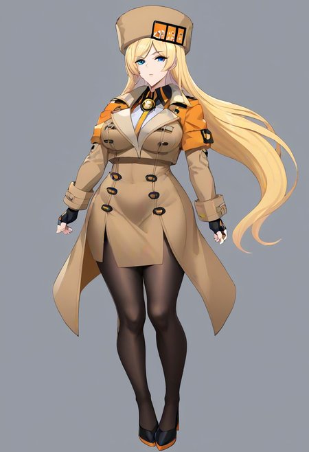 strivemillia, fur hat, brown coat, jacket, long sleeves, fingerless gloves, black pantyhose.
masterpiece, best quality, very aesthetic, absurdres, 1milf, 1adult, solo, full_body, tachi-e,