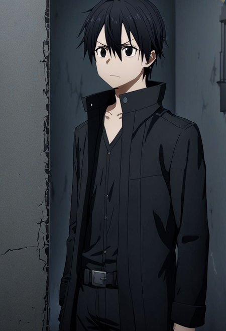 high resolution, professional photography, best quality, 1Boy, Kirigaya Kazuto, Black Hair, Black Eyes, virtual world, confusion, deceived, no way out, hopeless, black clothes, black robes,, overalldetail