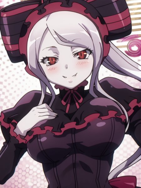 detailed background, shiny skin, posing,
<lora:shalltear.pony:1>,
shalltear,
large breasts, 
bouncing breasts, seductive smile, naughty face,