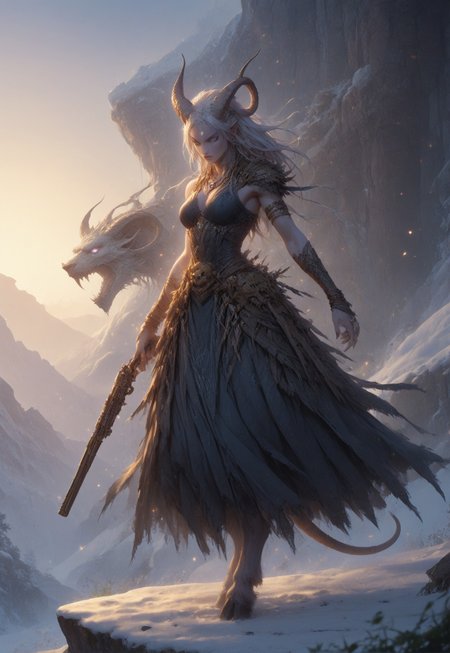 (absurdres, best quality, masterpiece:1.4), score_9, score_8_up, score_7_up, score_6_up, detailed, detailed body, detailed face, world of warcraft, fantasy, <lora:add-detail-xl:1.5>, 

fFaceDetail, SkinDetail, ((female, draenei, tall, athletic arms, pale white skin, long white hair, purple eyes, no pupil, no sclera, long white tail), (h0rns, ram horns, white horns), 
(long fingers, purple fingernails, purple nail polish), hooves),  

GunMonk, shotgun, holding shotgun, dynamic pose, 

(long loose blue dress, blue silk scarf, tail under dress, simple armlet, small yellow gem pendant), 

outdoors, mountains, temple, snow, evening